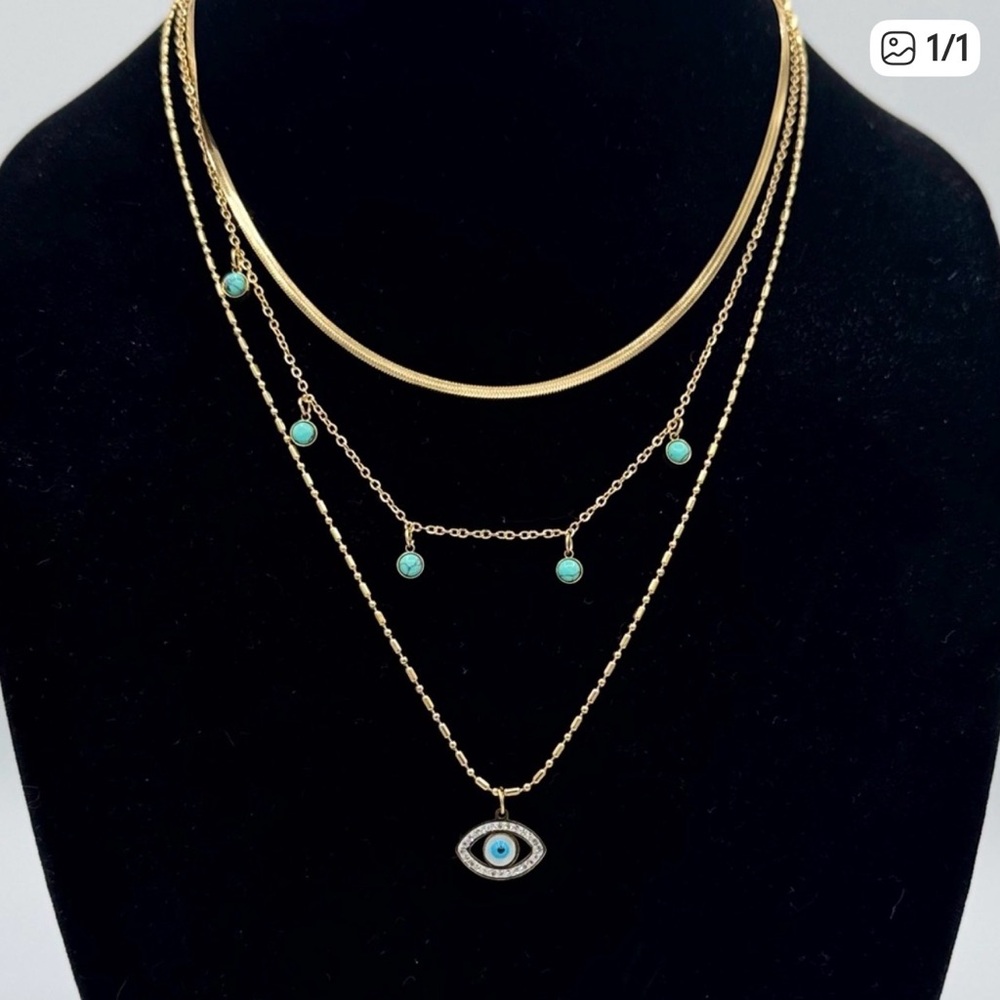 Gold and Turquoise Evil Eye Necklace Set